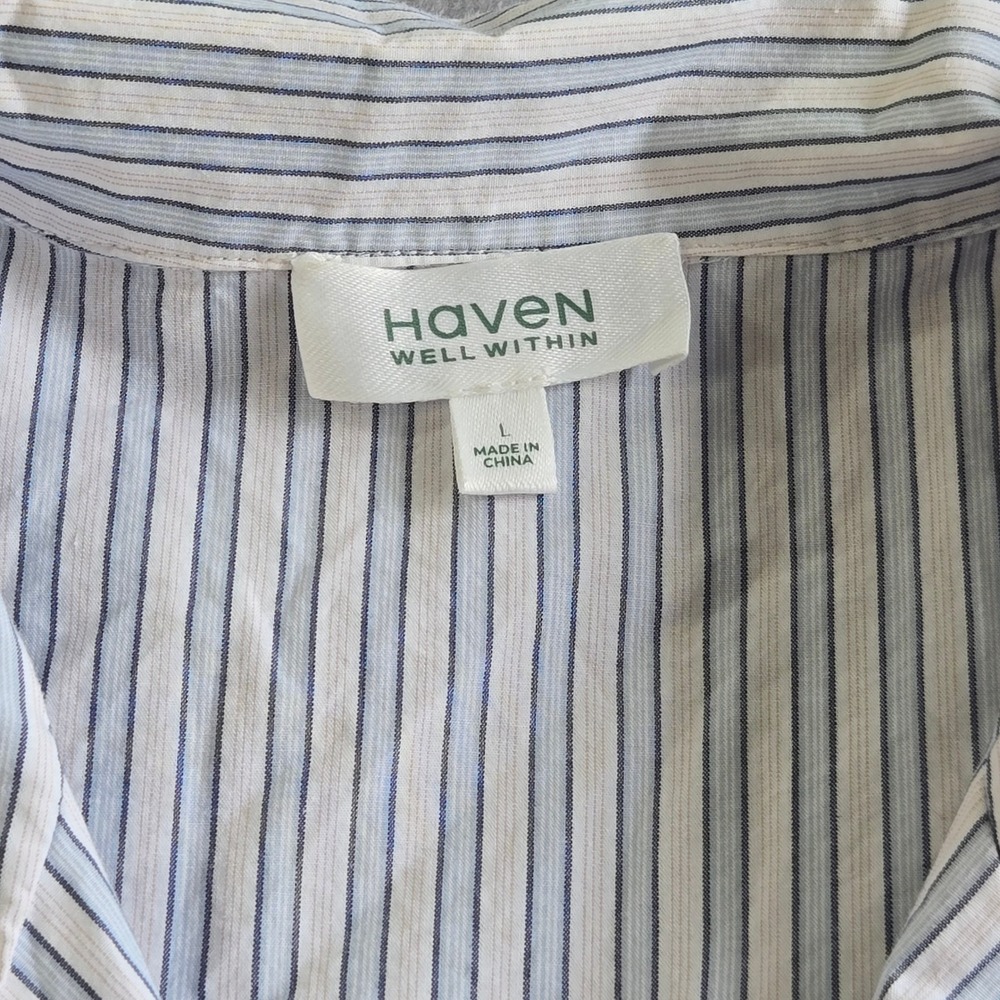 Haven Well Within Nightshirt Womens L Blue White Striped Cotton Button Front - Picture 4 of 6